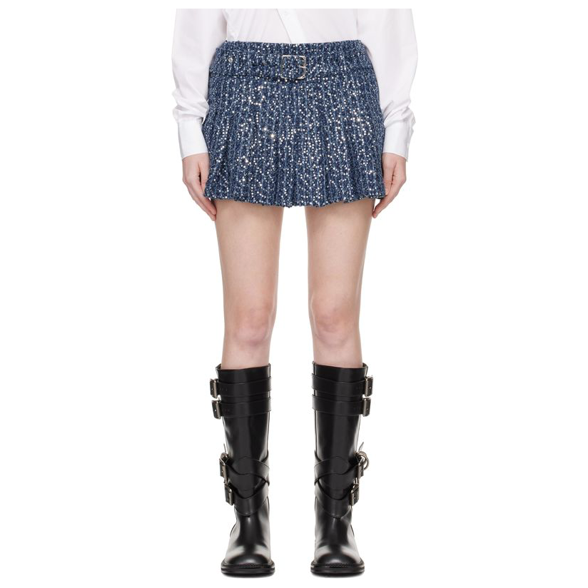 CHARLES JEFFREY LOVERBOY 蓝色 Pleated Rara 牛仔短裙女婚礼