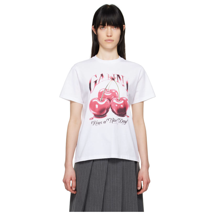 GANNI 白色 Basic Jersey Cherry Relaxed T 恤女t恤女体恤男女