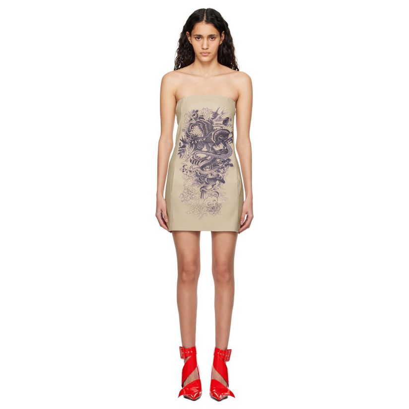 Jean Paul Gaultier 灰白色 The Tattoo 皮革连衣裙女仙女裙OL