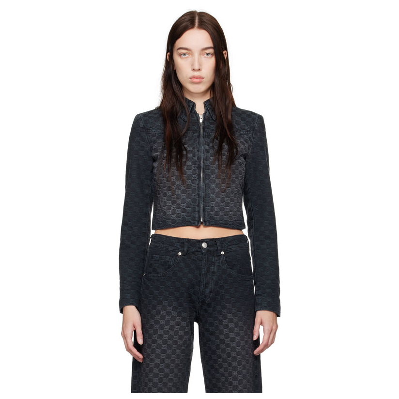 MISBHV 黑色 Jacquard Monogram 牛仔夹克短外套女运动皮肤风衣