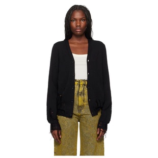 黑色 Maison 女经典 Mm6 针织开衫 Compact Margiela Distressed