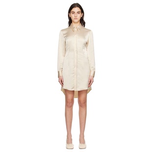 Wrinkled Mm6 米色 Maison 连衣裙女百搭通勤仙女裙伴 Margiela