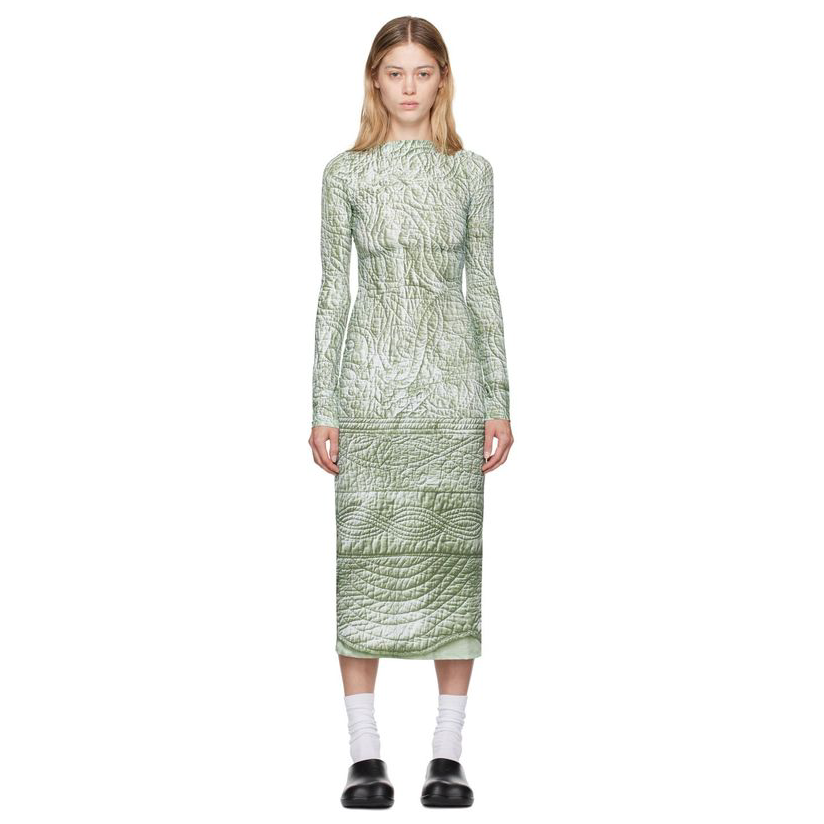 Mm6 Maison Margiela 绿色印花连衣裙女仙女裙ins百搭裙子女OL