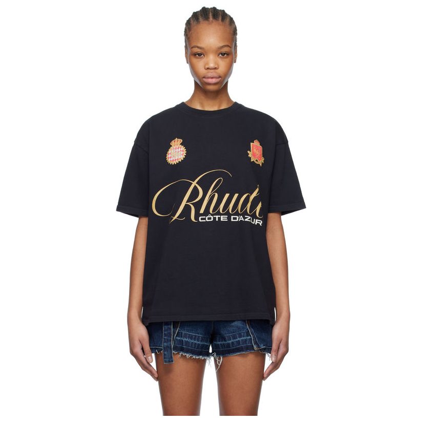 [迷衣APP优惠码：KCHP] Rhude 黑色  Script Crest T 恤女