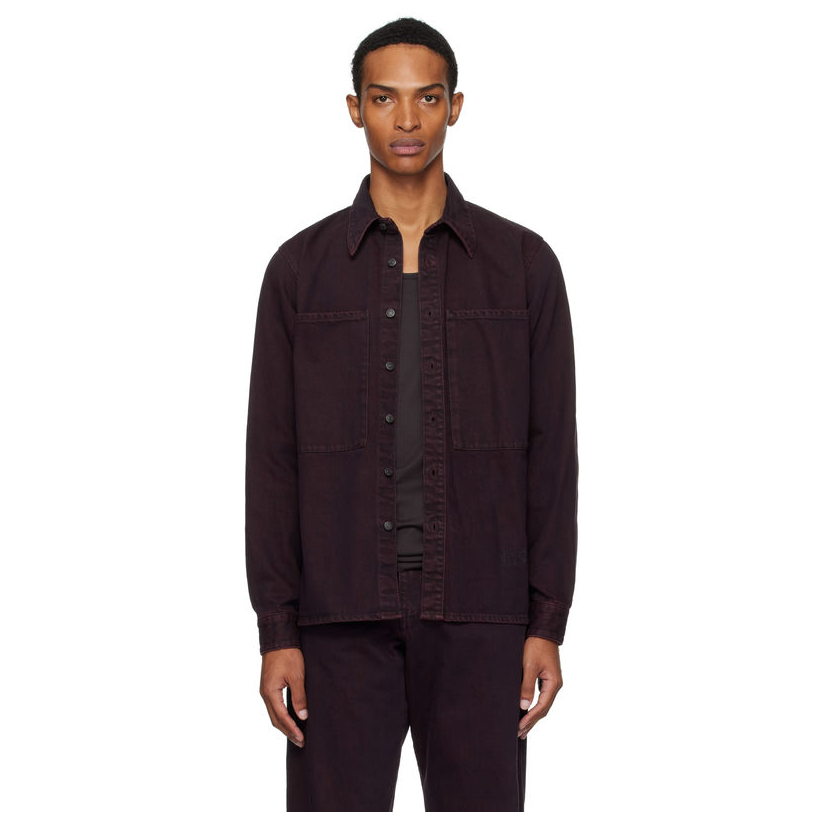 Mm6 Maison Margiela 酒红色褪色牛仔衬衫男经典户外商务衬衫休