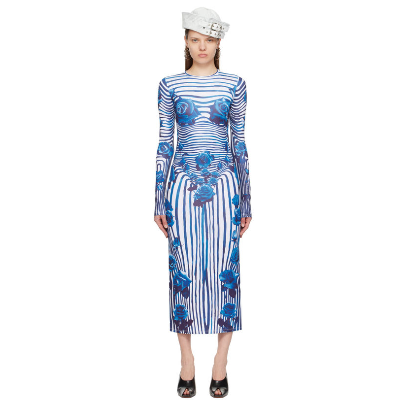 Jean Paul Gaultier 白色  蓝色 Flower Body Morphing 连衣裙