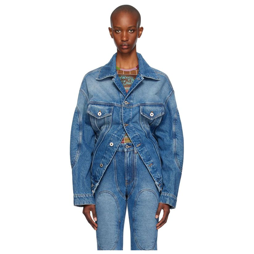 Jean Paul Gaultier 蓝色 Lacing 牛仔夹克短外套女运动皮肤风