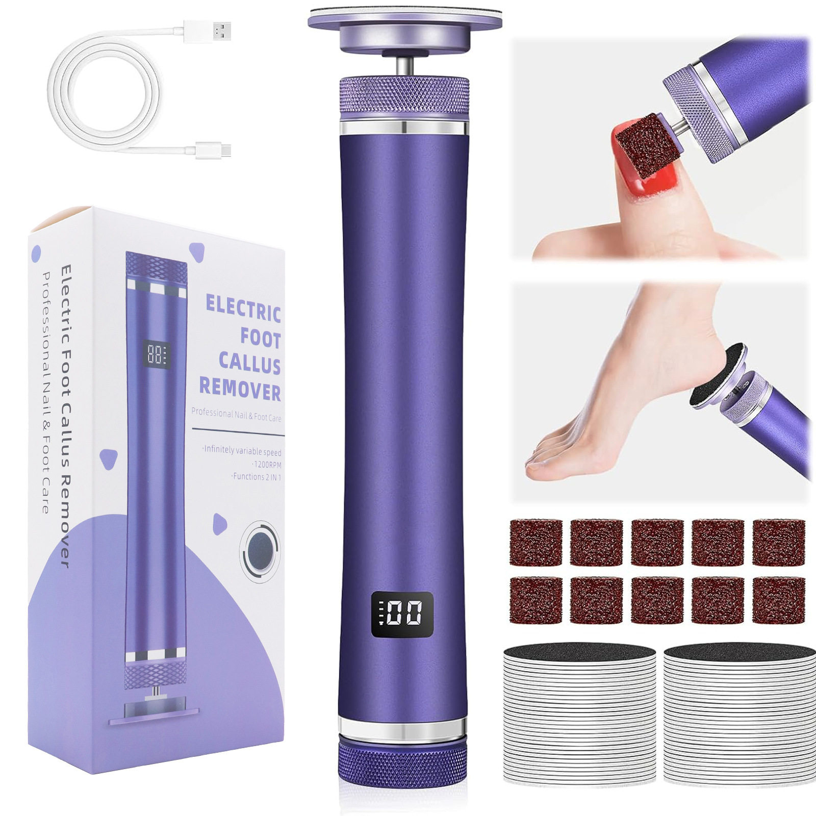 新款带屏显磨脚器电动修脚器充电式磨皮去脚皮死皮老茧美脚修足机