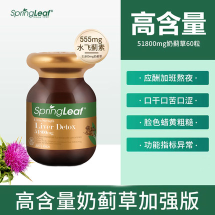 品牌授权澳洲SpringLeaf绿芙高含量奶蓟草水飞蓟素熬夜解酒60粒