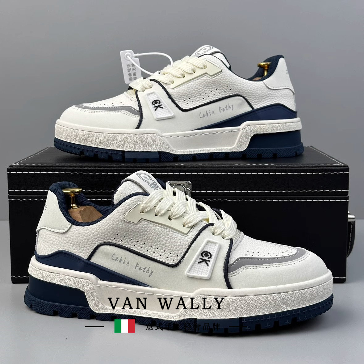 VAN WALLY kişi idman ayaqqabısı ağ aşağı üzlük casual