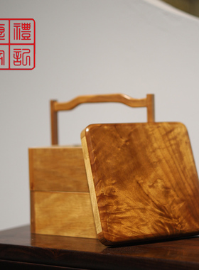 金丝楠木零食盒实木食盒复古中国风收纳盒中式储物盒榫卯结构