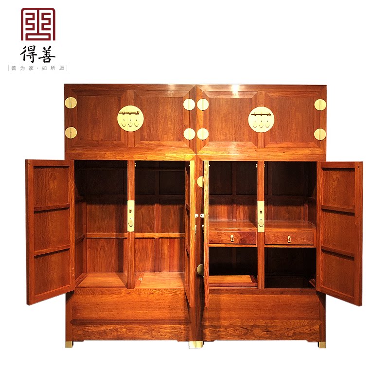 红木衣柜缅甸花梨木顶箱柜四门衣橱大果紫檀卧室实木家具一木一器