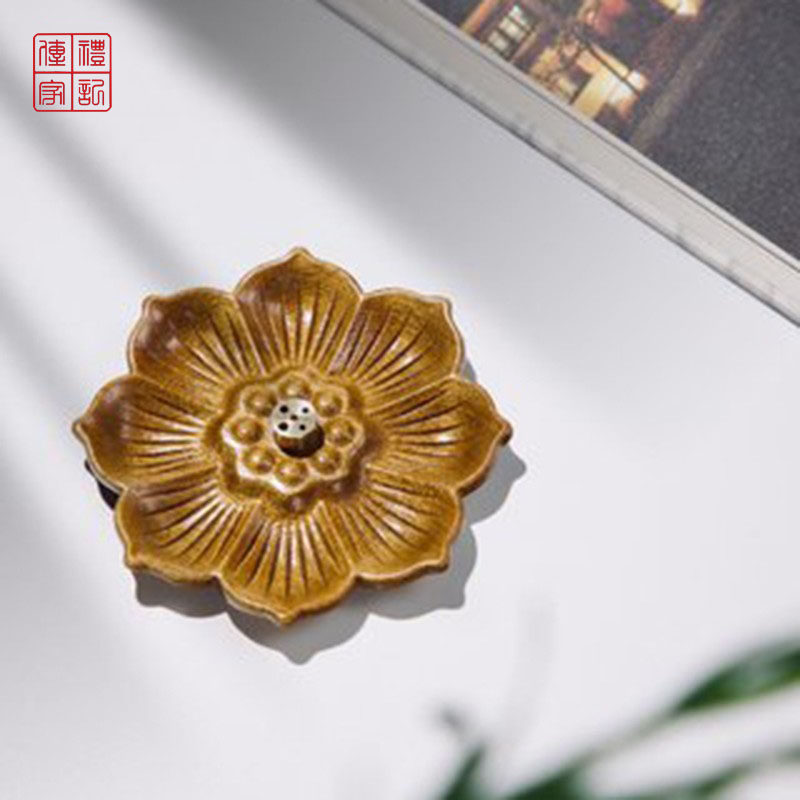 八瓣莲花香炉线香插香底座檀香熏香炉沉香香盘香拖点香座莲花香架