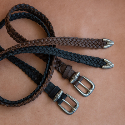 PM西部牛仔风手工编织皮带