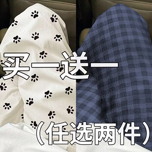 猫爪印花休闲裤子女款早春bf慵懒风宽松初中生遛弯阔腿裤小狗长裤