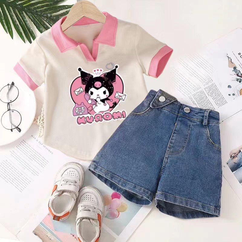 女童夏套装2024新款小女孩Polo领短袖上衣拼色洋气牛仔裤两件套潮,童装/婴儿装/亲子装,套装,淘宝优惠券,粉丝福利购,淘宝优惠卷