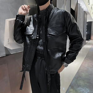 2025男士皮夹克潮牌痞帅工装皮衣外套精神小伙休闲P88图片