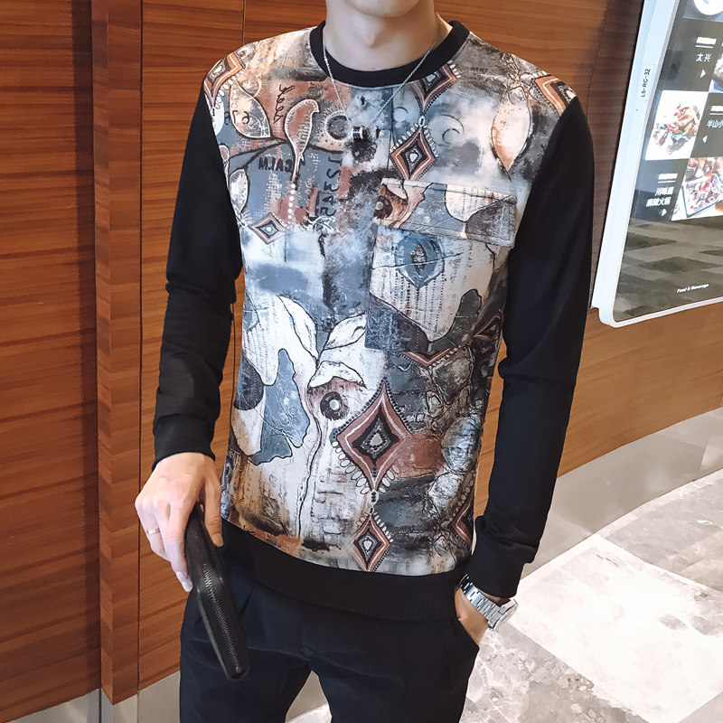 2025秋冬款男士卫衣韩版长袖T恤上衣服潮打底衫外穿个性痞帅风p55,男装T恤,电商A270