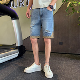 2025夏季男士短裤五分裤裤子牛仔潮流破洞薄款拼接潮牌NZ235-P45，男装牛仔裤，电商A270
