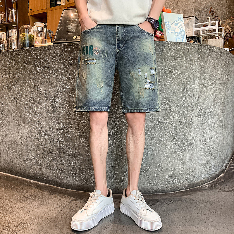 夏季男士短裤五分裤马裤中裤牛仔休闲破洞2025夏季nz231-p50,男装牛仔裤,电商A270