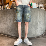 夏季男士短裤五分裤马裤中裤牛仔休闲破洞2025夏季nz231-p50，男装牛仔裤，电商A270