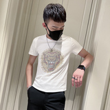 男圆领潮牌短袖上衣潮流小伙修身精神百搭夏季半袖tX恤体恤P38，男装T恤，电商A270