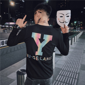 男长袖t恤修身潮流打底衫上衣服2025秋季新款韩版潮牌反光个性P40图片