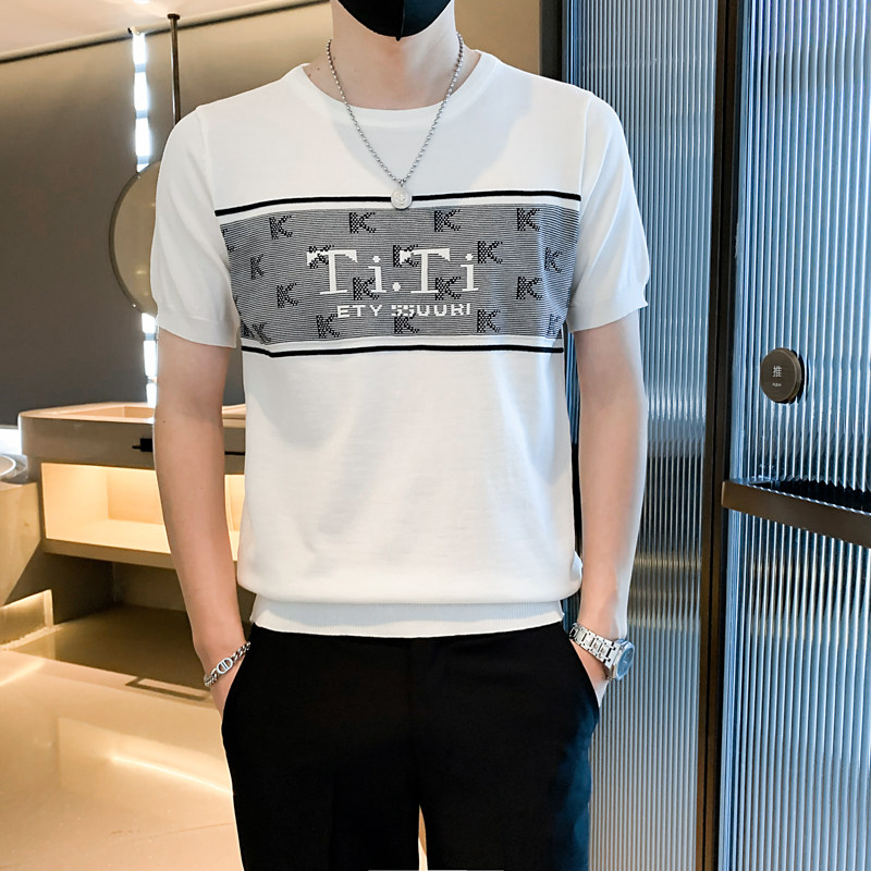 夏季男士t恤男装潮流圆领体恤2023痞帅短袖针织衫AT345-P48图片