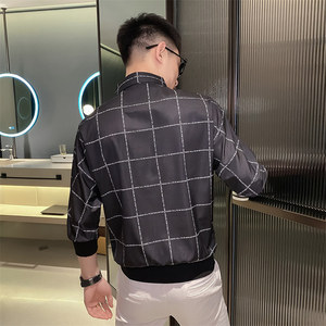 格子衬衫男夏季新款冰丝薄款短袖帅气衬衣潮流痞帅网红发型师P40图片