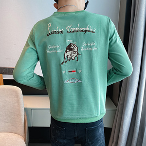 卫衣男春秋款长袖t恤上衣秋季金牛刺绣潮牌痞帅精神小伙小衫P55图片