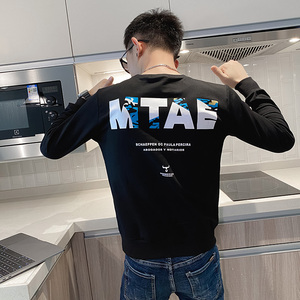 卫衣秋季男士印花字母春秋款潮牌痞帅网红打底衫长袖圆领T恤衫P55图片