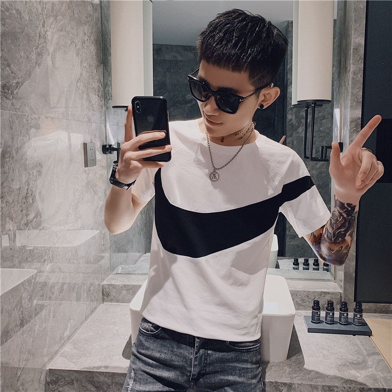 夏季短袖T恤男时尚修身潮流半袖衣服精神小伙网红潮牌ins百搭p35,男装T恤,电商A270