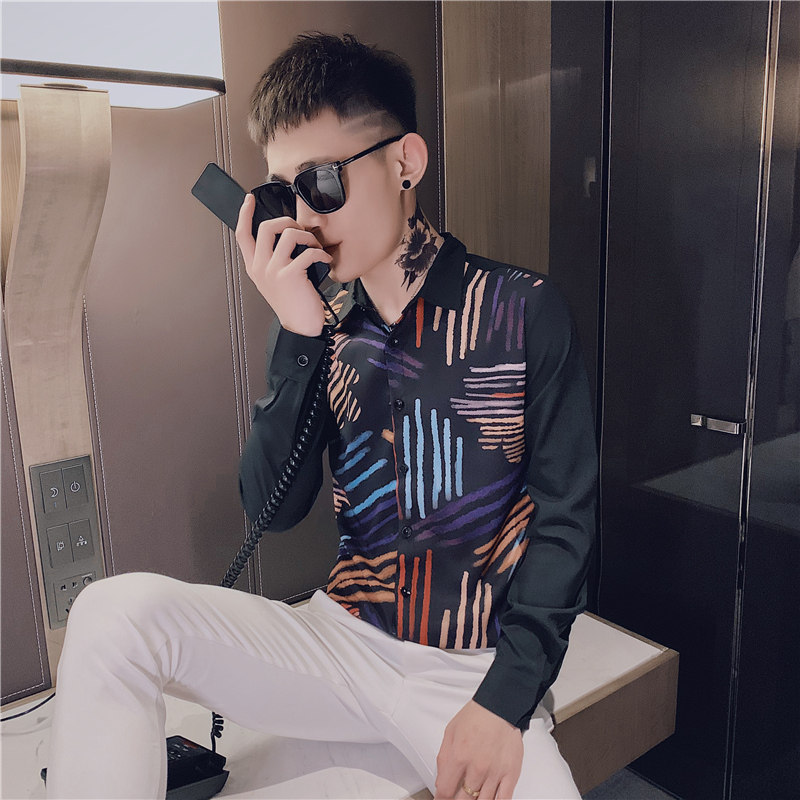 男士衬衫修身痞帅炸街帅气百搭潮流上衣服衬衣工作服精神小伙P50,男装衬衫,电商A270