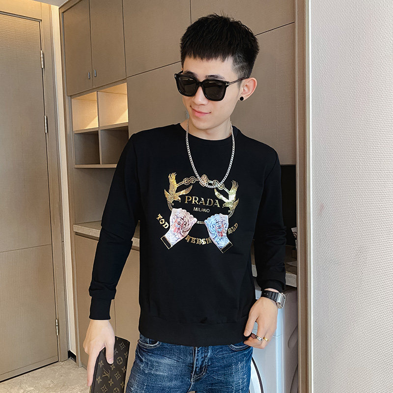 卫衣长袖t恤男生秋季秋衣圆领痞帅精神小伙花上衣服潮牌炸街P565,男装T恤,电商A270