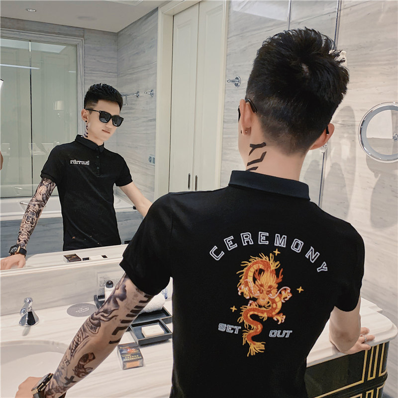 2025夏季新款短袖T恤男半袖polo衫修身翻领潮牌网红衣服白P08-p45,男装T恤,电商A270