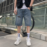 2025男夏季短裤韩版潮流牛仔裤五分裤破洞宽松直筒5分裤NZ27-p40，男装牛仔裤，电商A270