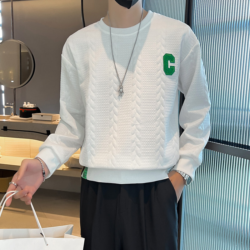 2025春秋季男士卫衣长袖套头休闲纯色痞帅休闲ins上衣服打底衫P38图片