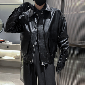2025春秋季雅痞男士机车皮衣潮牌皮夹克外套翻领潮牌痞帅AP906-p8图片