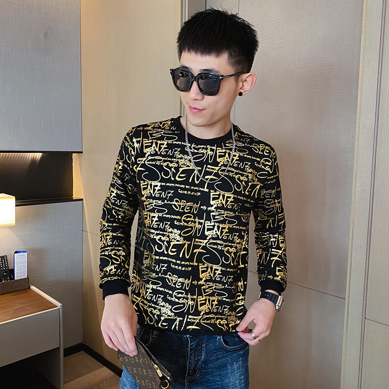 秋季卫衣男字母打底衫痞帅社会小伙长袖T恤小衫春秋款2025新款P50图片