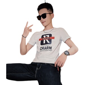 2025夏季男短袖t恤半袖潮流体恤修身网红衣服潮牌印花黑AT37-P35图片