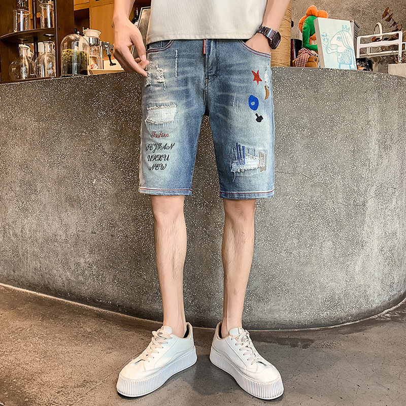 夏季男士短裤五分裤直筒牛仔潮流薄款破洞弹力NZ248-P50,男装牛仔裤,电商A270