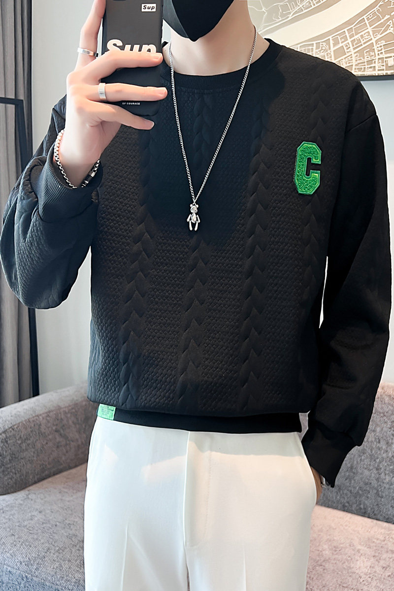2025春秋季男士卫衣长袖套头休闲纯色痞帅休闲上衣服打底衫P38,男装T恤,电商A270