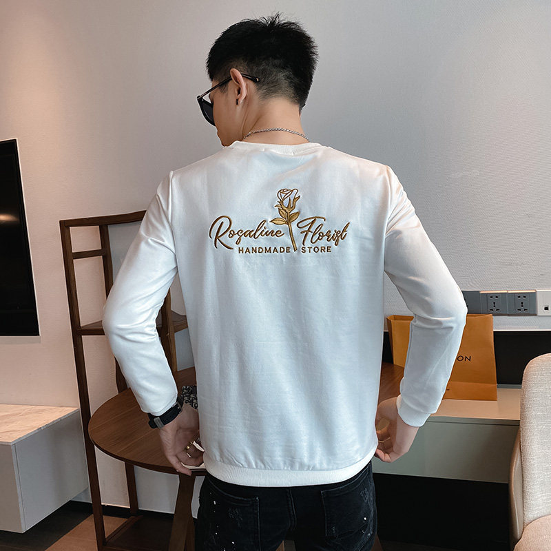 卫衣男士长袖t恤春秋季2021痞帅网红刺绣打底衫潮牌上衣服初秋P55图片