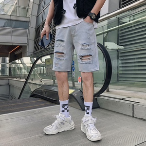 2025男夏季短裤韩版潮流牛仔裤五分裤破洞浅色5分裤网红NZ24-p40图片