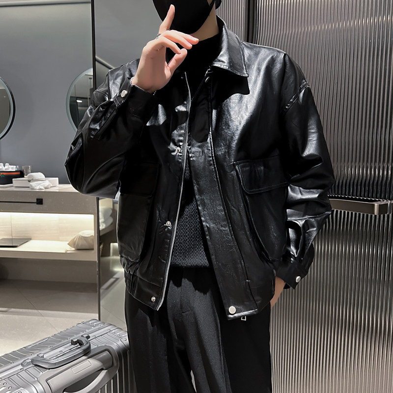 2025春秋季男士机车皮衣潮牌皮夹克外套翻领潮牌痞帅AP906-p88,男装夹克,电商A270