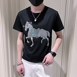 潮牌男装夏季男短袖t恤印花修身衣服恤圆领打底体恤半袖韩版p28，男装T恤，电商A270
