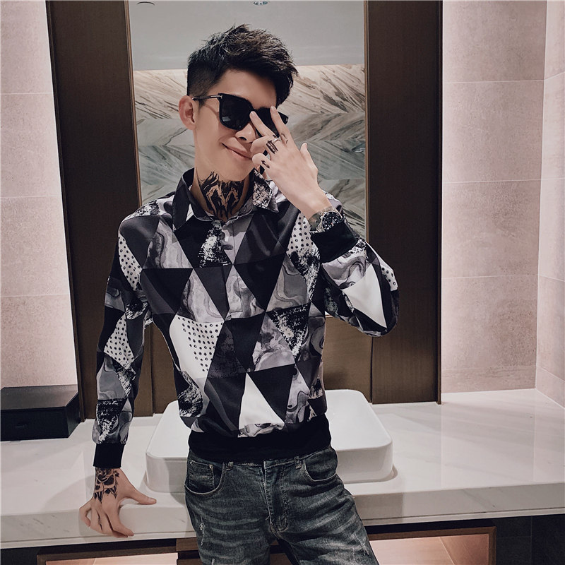 衬衫男长袖发型师套头很仙的洋气衬衣个性夜场工作服潮流韩版P50图片