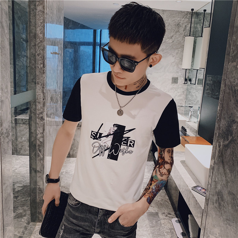短袖男潮牌潮流上衣服韩版修身潮牌时尚个性小衫精神小伙帅气P38,男装T恤,电商A270