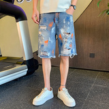 夏季男士短裤五分裤中裤宽松直筒牛仔破洞薄款2025夏季NZ201-P48，男装牛仔裤，电商A270