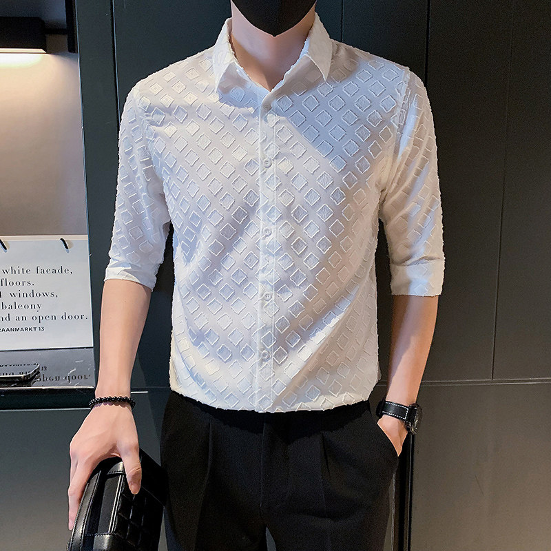 夏季男士衬衫衬衣上衣中袖潮流休闲帅气痞帅高级感发型师P58,男装衬衫,电商A270